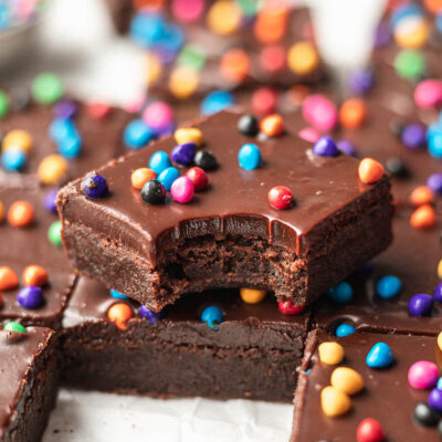 Fudgy chocolate Cosmic Brownies with colorful candy sprinkles for Foodie Kids Kitchen Time Machine cooking camp